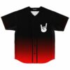 Black to red ombre rave baseball jersey with white rock hand sign front view