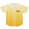 Pale yellow gradient rave baseball jersey with gudetama squad text flat lay front view