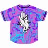 Back view of pink liquid marble jersey showing white wing and star emblem