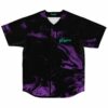 Purple and black liquid marble rave baseball jersey with teal Kai Wachi logo, front view