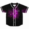 Purple galaxy rave baseball jersey with Galantis text laid flat front view