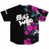 Black rose floral baseball jersey back view with BIG WILD text print
