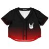 Black and red gradient rock hand rave crop top, front view, rock hand graphic