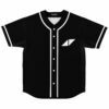 Black rave baseball jersey with white split-triangle logo on chest, front view