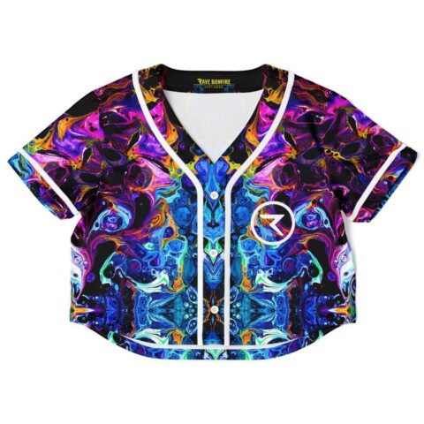 Cropped rave top with vibrant abstract swirling design