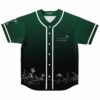 Green to black ombre rave baseball jersey with white line flower art, front view