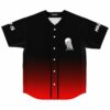 Black to red ombre rave baseball jersey with masked silhouette graphic, front view