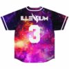 Purple galaxy print jersey back with winged text logo and number 3 patch