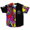 Black abstract psychedelic rave baseball jersey with Most Dope hand-sign graphic on chest
