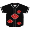 Black anime-inspired baseball jersey with red cloud print and Said The Sky text, front view