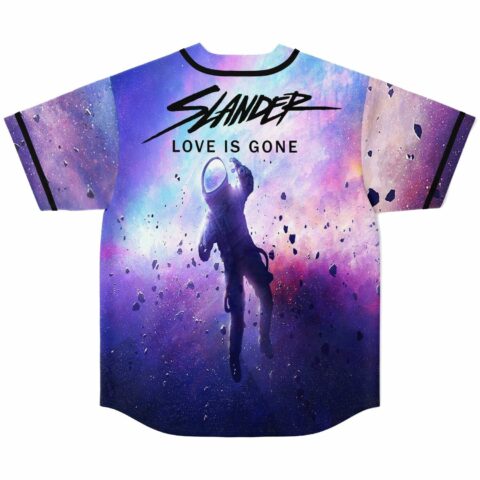 Back view showing astronaut graphic with text Slander Love Is Gone on galaxy jersey