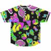 Back view of psychedelic sticker jersey showing melty cubes, diamonds and cartoon aliens on galaxy