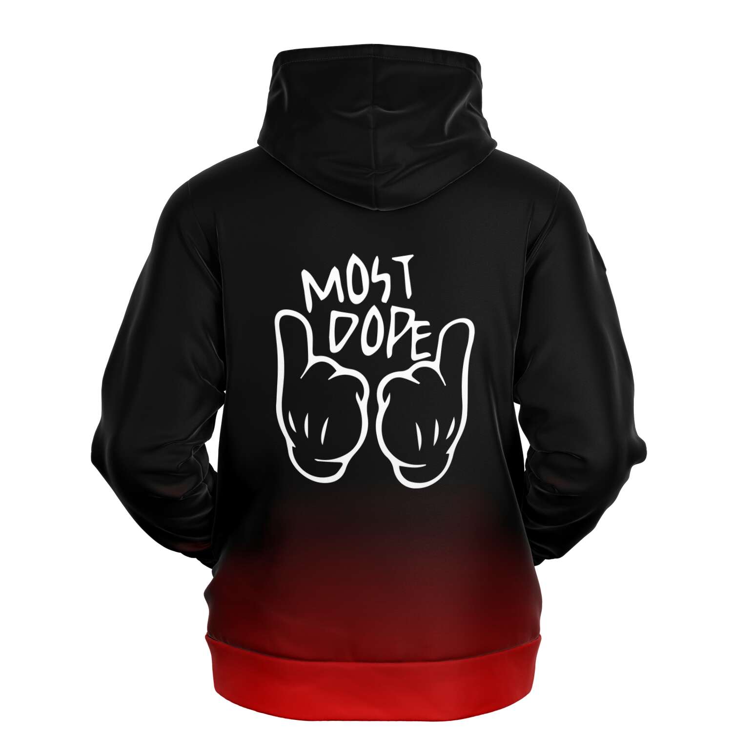 a black and red hoodie with two thumbs up and Most Dope print