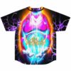 Neon lightning cupped hands design back view with orange SAYU White Night text