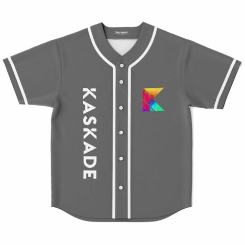 Charcoal grey rave baseball jersey with geometric K logo and Kaskade text down front