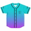 Teal to purple ombre rave baseball jersey with spiritual level text front view