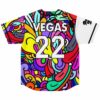 Back view of jersey with colorful abstract swirl print, VEGAS 22 text across shoulders