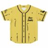 Pale yellow rave baseball jersey with hand-drawn line art and Rave Daddy text front view