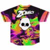 Back view of psychedelic marble jersey with Zomboy text above skull graphic