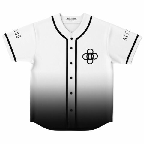 White to black ombre baseball jersey with interlocking circles logo front view