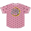Techno Slayer text back print on pink asanoha jersey with yellow circle
