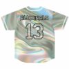 Back view of holographic jersey with Aluminals 13 printed in bold outline text