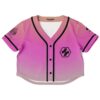 Pink gradient rave crop top with black accents, front view