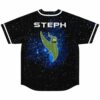Deep space galaxy rave baseball jersey with custom name and winged pickle graphic, back view