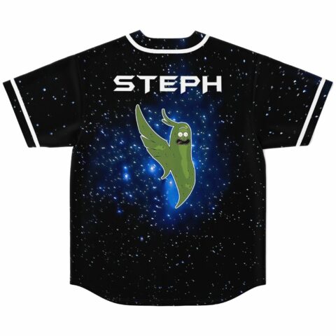 Back view of galaxy rave jersey with STEPH nameplate and winged pickle graphic