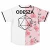 Cherry blossom rave jersey back view with ODESZA text and geometric icosahedron design