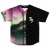Aurora borealis rave baseball jersey with black half and white claw-mark logo front view