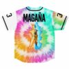 Back view of tie dye jersey with MAGAÑA text and anime-inspired split graphic