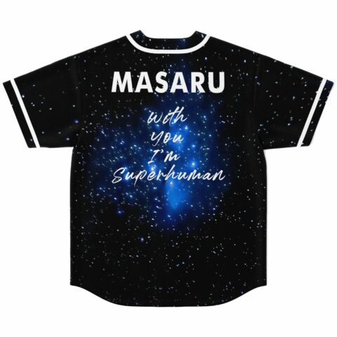 Black galaxy rave baseball jersey back with Masaru with you I'm superhuman text