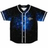 Front view of black galaxy rave jersey with white diamond eye emblem on chest