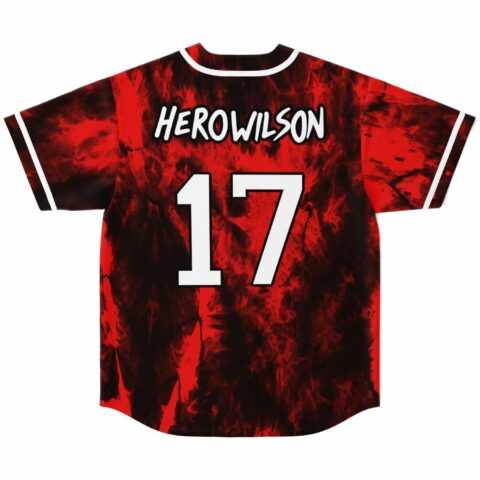 Back view of red black tie-dye jersey with HEROWILSON text and number 17