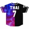 Half black half cosmic swirl jersey back view with THAI 7 lettering