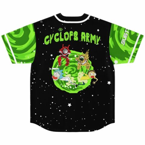 Back view of jersey reading Cyclops Army with sci-fi portal graphic and star scattered print