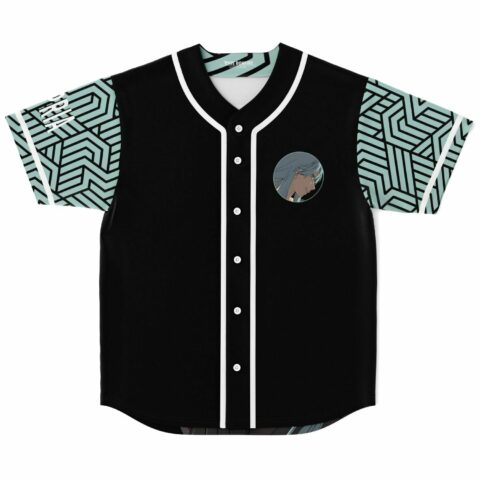 Anime girl rave baseball jersey in black with mint geometric sleeve print front view