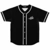 Black rave baseball jersey with white piping and HHz monogram on chest, front view