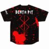 Back view of blood splatter rave baseball jersey with Death Pit text and rune graphic
