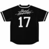 Black rave baseball jersey back view with Head Hunterz script and number 17 print