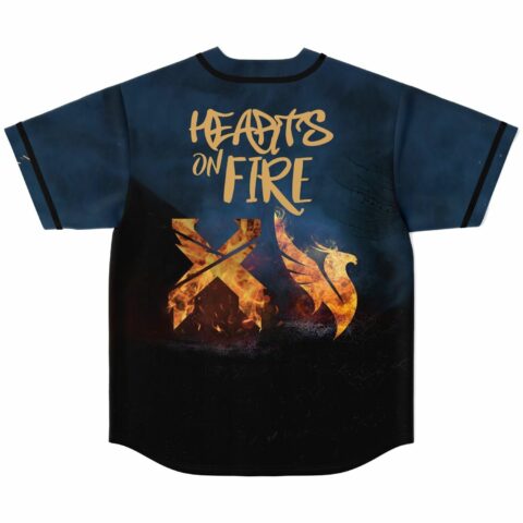 Hearts on Fire text and flaming X wing logo on jersey back view
