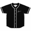 Black rave baseball jersey with white piping and Lane 8 signature script front view