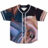 Marbled swirl rave baseball jersey front view with RÜFÜS DU SOL text, white button placket