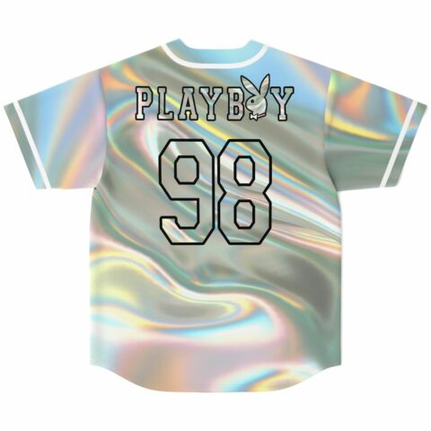 Back view of holographic jersey showing Playboy 98 text and bunny emblem