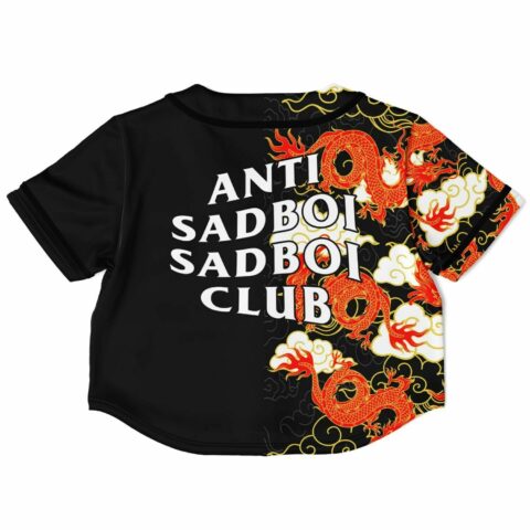 Black rave crop top back featuring bold text design