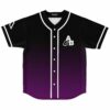 Front view of the black to purple ombre Above & Beyond A&B fan rave baseball jersey with the chest monogram