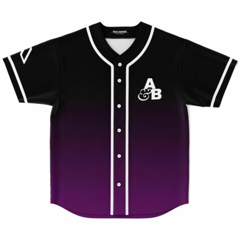 Black to purple ombre rave baseball jersey with A&B chest logo front view
