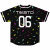 Black scattered lightning rave baseball jersey with bold 06 print, back view