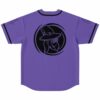 Purple rave jersey back view with hooded goggle face graphic in circular badge
